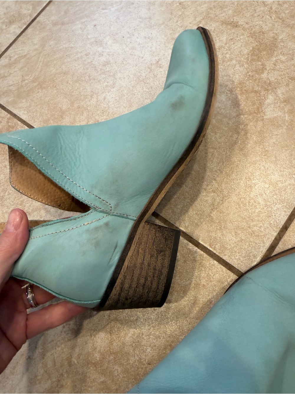 Women's Teal Leather Cutout Ankle Booties Sz EU 37 some scuffs - Picture 3 of 10